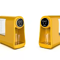 Two Modern Yellow Water Dispensers With Digital Display And Transparent Tank