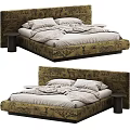 Green Animal Print Double Bed with Headboard Cozy Bedding Pillows and Dark Side Tables