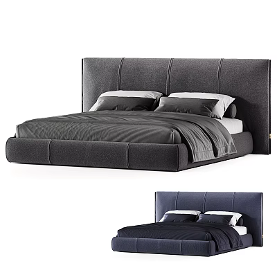Modern Gray Double Bed With Minimalist Upholstered Headboard And Sleek Frame 3d model
