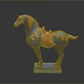 Exquisite Blue Horse Sculpture with Red Saddle and Decorative Bells on Base