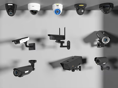 Various Types of Security Surveillance Cameras Including Dome Bullet Wireless for Public Facilities 3d model