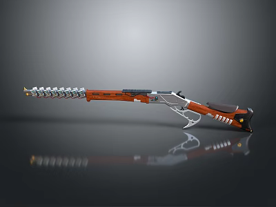 Modern Tactical Shotgun With Orange White Black Finish And Spiral Ammunition Chain 3d model