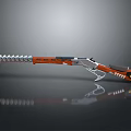 Modern Tactical Shotgun With Orange White Black Finish And Spiral Ammunition Chain