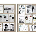 Magazines and Newspapers on Corkboard with Clippings Photos and Articles