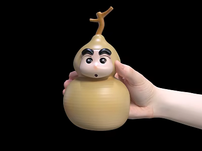 Gourd Shaped Doll With Facial Features Eyebrows Eyes Mouth Held In Hand Against Black Background 3d model