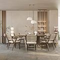 Modern Restaurant Interior With Wooden Dining Table Chairs And Hanging Pendant Lights