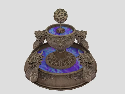 Decorative Multi tiered Garden Ornament Fountain With Dragon Carvings Top Sphere And Colorful Water Ripples 3d model