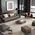 Modern Elegant Living Room Interior With Leather Sofa Coffee Table And Ottoman