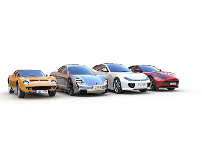 Four Different Stylish Cars Displayed Together 3d model