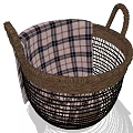 Woven Brown Storage Basket With Handles And Plaid Fringe Blanket