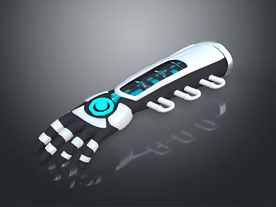 Advanced Robotic Hand Featuring Blue Circular Interface Digital Display And Mechanical Joints 3d model