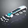 Advanced Robotic Hand Featuring Blue Circular Interface Digital Display And Mechanical Joints