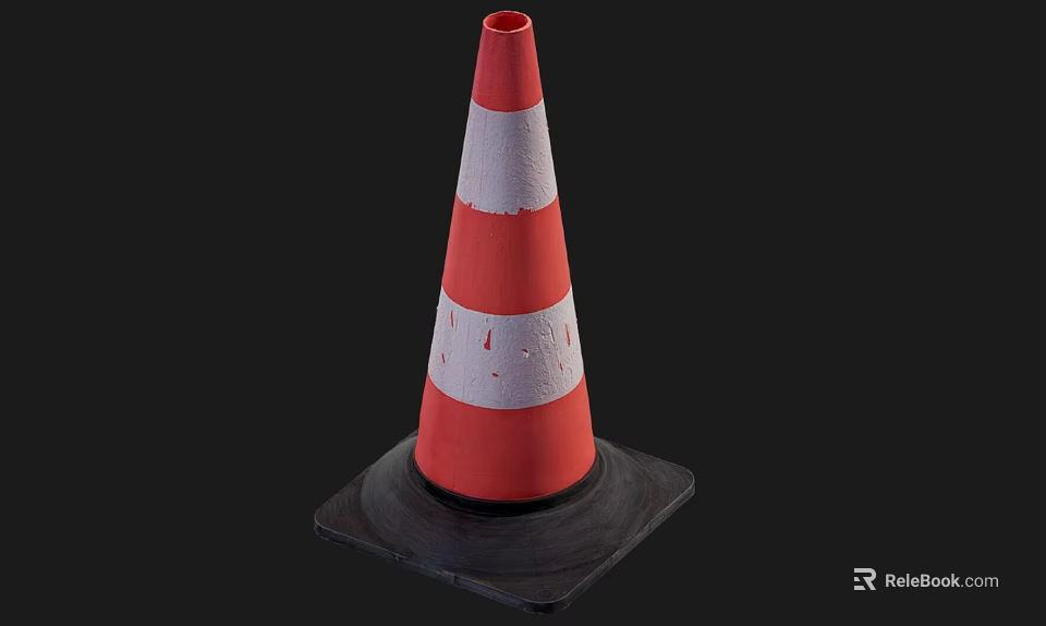 Road Traffic Cone With Red And White Stripes For Road Safety Warning 3d model 