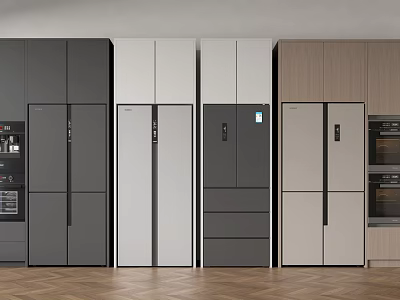 Modern Kitchen Refrigerators In Black White And Wood Tones With Sleek Designs 3d model