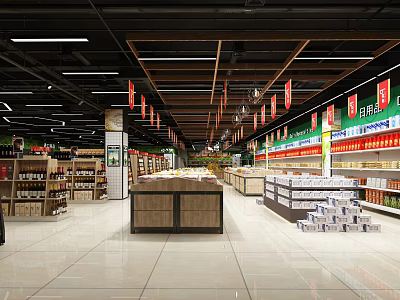 Brightly Lit Supermarket Department Store Interior With Spacious Layout And Various Product Shelves 3d model