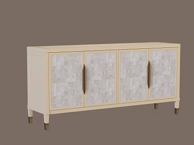 Modern Beige Sideboard With Tile Pattern Doors And Slim Wooden Legs For Dining Room Decor 3d model