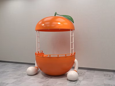 Orange Shaped Structure With Green Leaf White Wheels And Support Rails Design 3d model