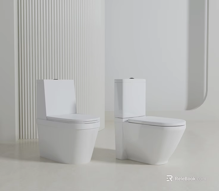 Two Modern White Toilets In Minimalist Bathroom Interior With Clean Lines 3d model 