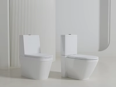 Two Modern White Toilets In Minimalist Bathroom Interior With Clean Lines 3d model