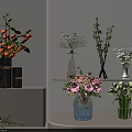 Modern Vases with Colorful Flowers Green Leaves and Orange Fruits in Home Decor