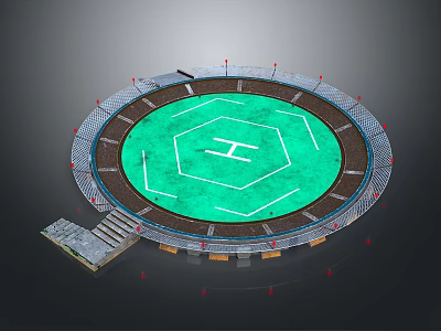 Circular Stadium Architecture Featuring Green Hexagonal Field Surrounded By Tiered Stands And Entrance Steps 3d model