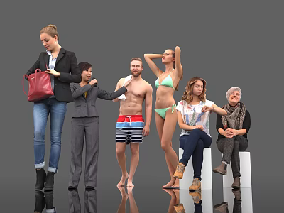 Diverse Group of People Posing With Various Outfits And Different Postures 3d model