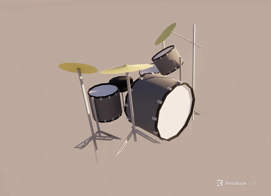 Professional Drum Set With Black Drums Cymbals And Metal Stands 3d model 