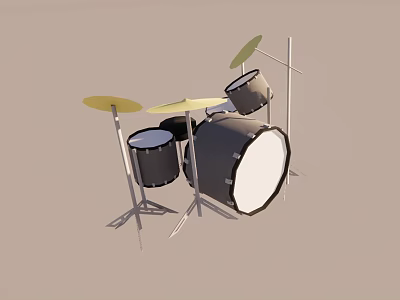 Professional Drum Set With Black Drums Cymbals And Metal Stands 3d model