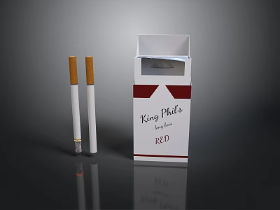 King Piki's Red Cigarette Box With Two Filter Cigarettes And White Tips 3d model