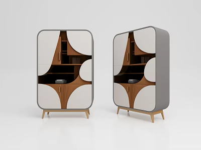 Modern Stylish Sideboard With Wooden Frame And Geometric White Grey Panels 3d model