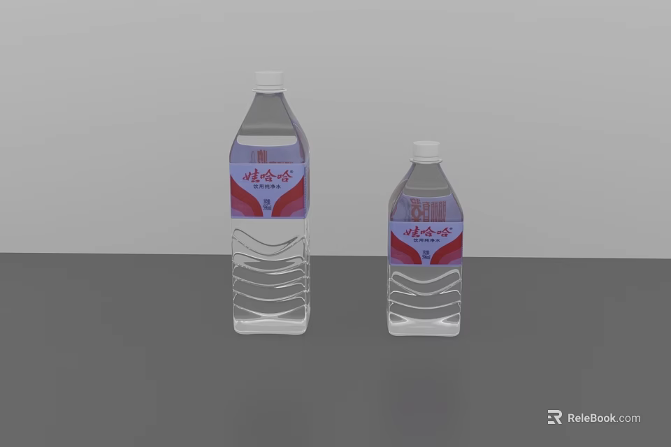 Transparent Wahaha Mineral Water Bottles In Different Sizes With Labels For Daily Use 3d model 