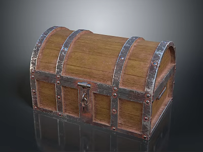 Vintage Wooden Chest With Metal Bands Lock And Weathered Wooden Surface 3d model