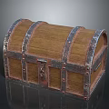 Vintage Wooden Chest With Metal Bands Lock And Weathered Wooden Surface