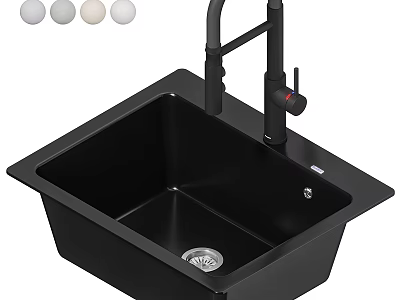 Modern Black Single Bowl Kitchen Sink with Tall Faucet and Color Options 3d model