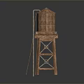 Wooden Water Tower Structure With Metal Ladder And Isolated Dark Background