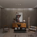 Leisure Sofa Set with Gray Wall Art Wooden Cabinet Coffee Table and Area Rug