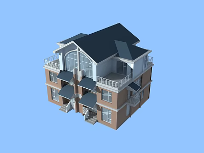 Modern Duplex Villa Exterior With Two Story Structure Balcony And Dark Roof Design 3d model