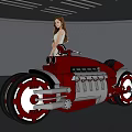 Shiny Red Motorcycle With Modern Design And Woman In White Dress Standing Next