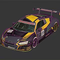 Gray And Yellow Race Car With Red Sport Logo Rear Wing And Number 18