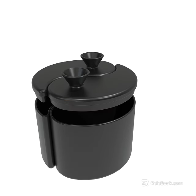 Black Storage Container With Lid Featuring Two Small Conical Parts 3d model 