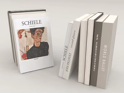 Modern Art Books Collection With Colorful Spines And Schiele Cover Design 3d model