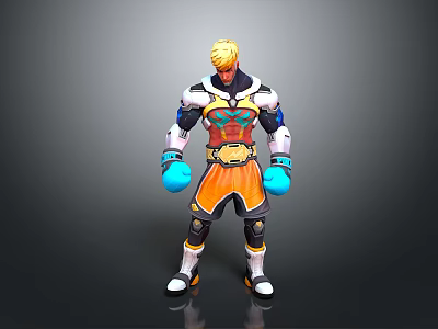 Game And Movie Character With Golden Hair Colorful Armored Outfit Blue Gloves And Orange Shorts 3d model