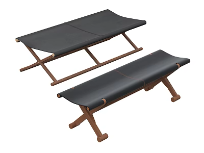 Minimalist Wooden Stools With Leather And Canvas Seats And Cross Leg Design 3d model