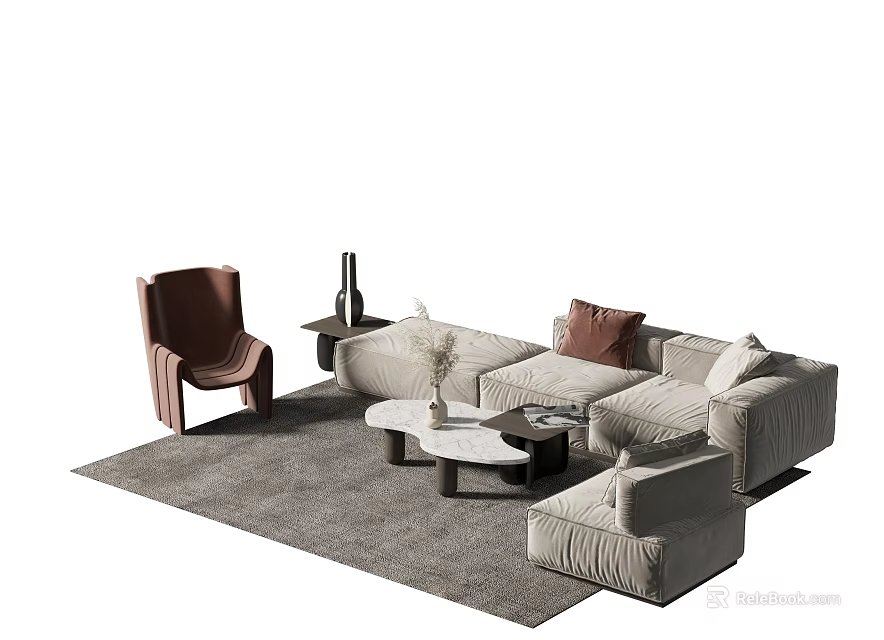 Modern Sofa Coffee Table Set With Fabric Sofa Coffee Table Accent Chair And Area Rug 3d model