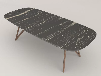 Elegant Black Marble Dining Table With White Veins And Oval Shape Thin Brass Legs 3d model