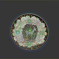 Intricate Sculpture Carving On Circular Plate With Antelope Design And Gold Accents