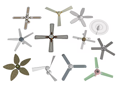 Various Air Conditioner Fan Blade Designs with Different Shapes and Colors 3d model