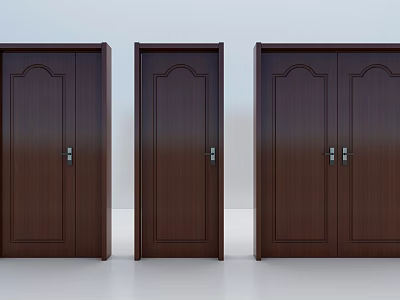 Dark Brown Wooden Double Doors With Modern Stylish Home Interior Design 3d model