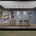 Modern Paint Showroom Interior With Hexagon Color Samples And Paint Cans 3d model