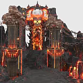Volcanic Gateway With Stone Staircase Glowing Lava Giant Skull And Ancient Chains